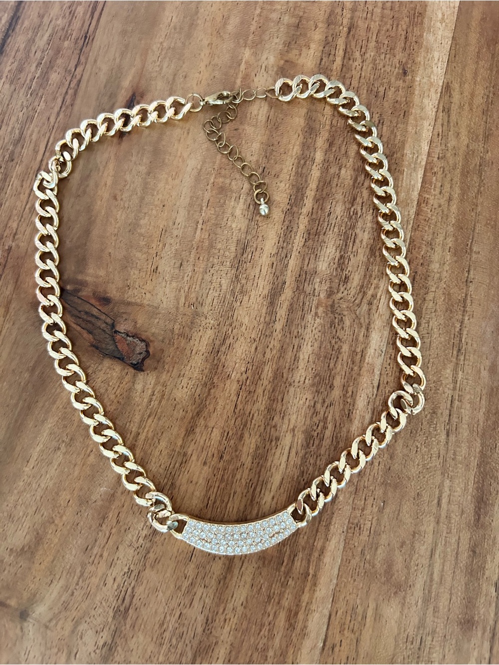 Women's Gold Chain Necklace with Pave Bar - Elegant Everyday Jewelry